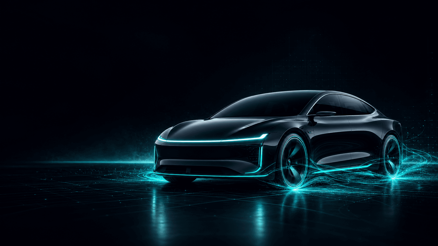 Futuristic BRC STAR Self Volt electric vehicle with cyan energy recovery trails